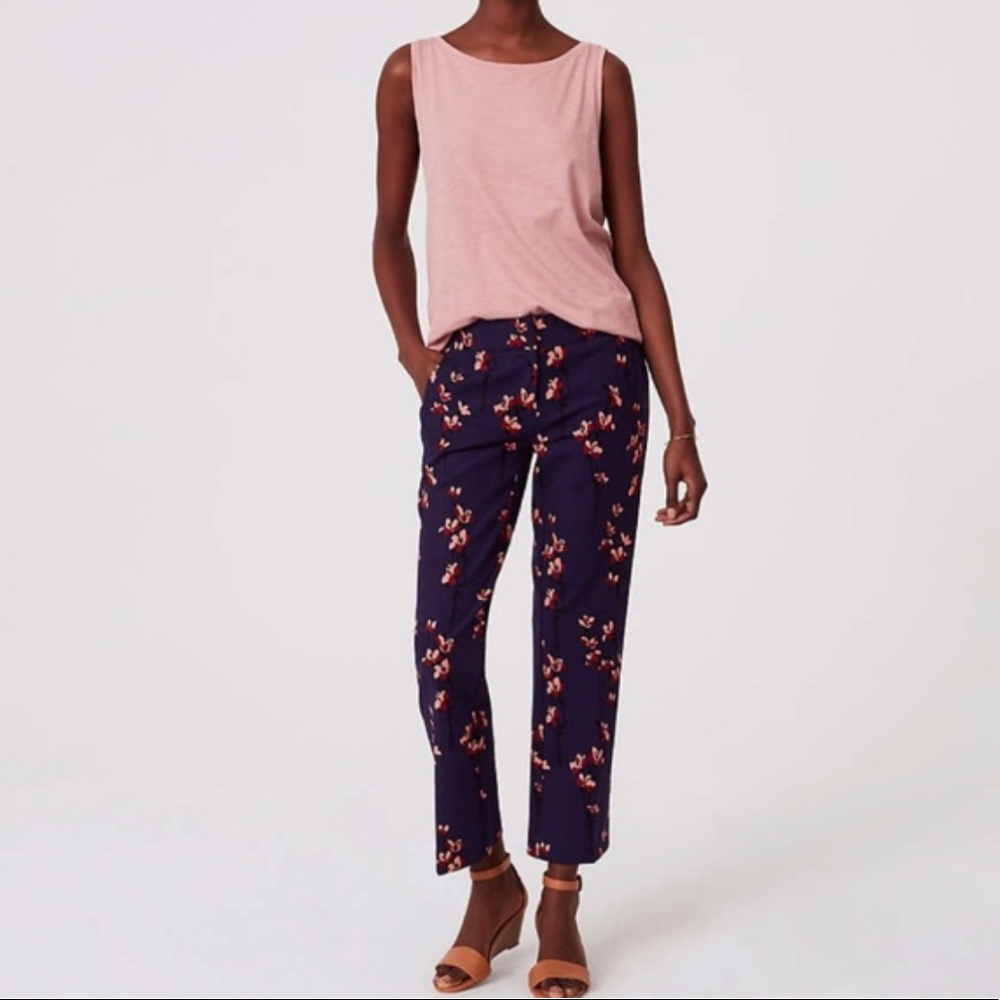 LOFT Blue Floral Ankle Pants Sz 4